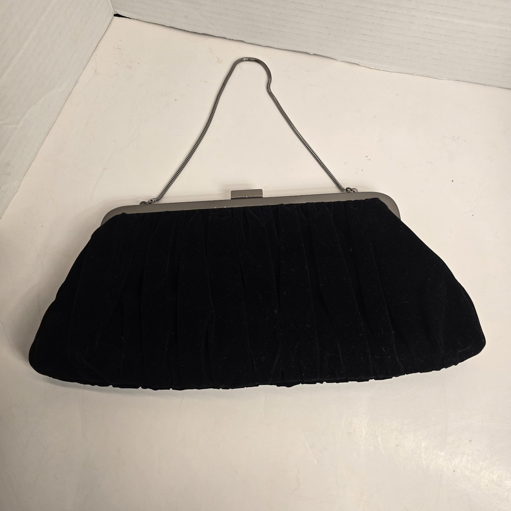 MARY KAY Black Velvet Clutch Purse Y2K Handbag Evening Bag Chain Strap Party
